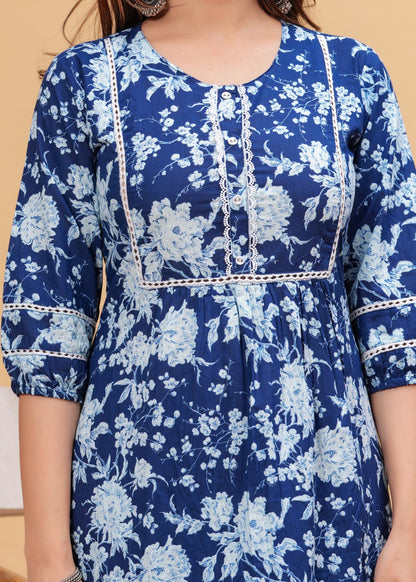 Indigo Blue Straight Kurta & Palazzo With Dupatta