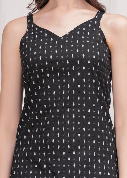Black Printed Straight Shoulder Straps Kurta