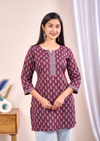 Burgundy Printed Straight Tunic