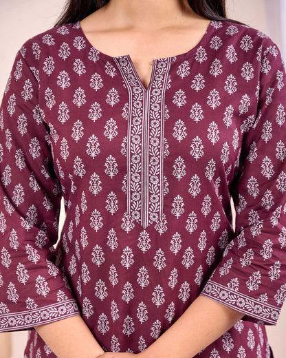 Burgundy Printed Straight Tunic
