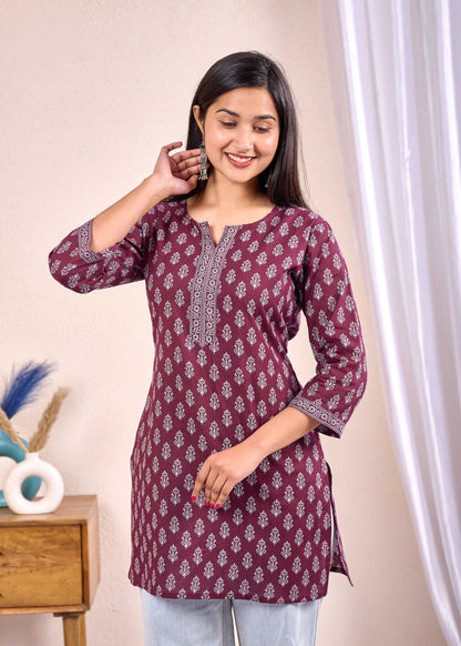 Burgundy Printed Straight Tunic