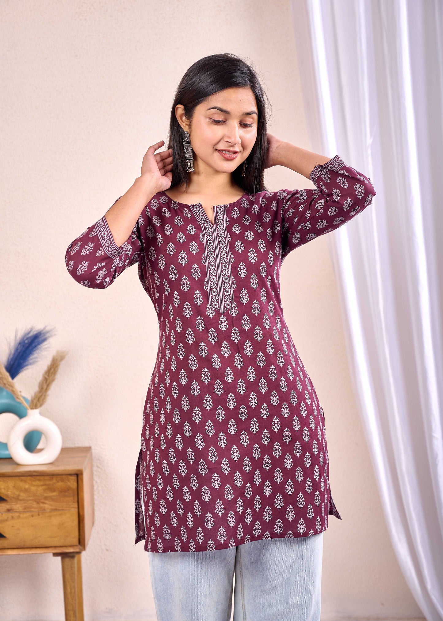 Burgundy Printed Straight Tunic