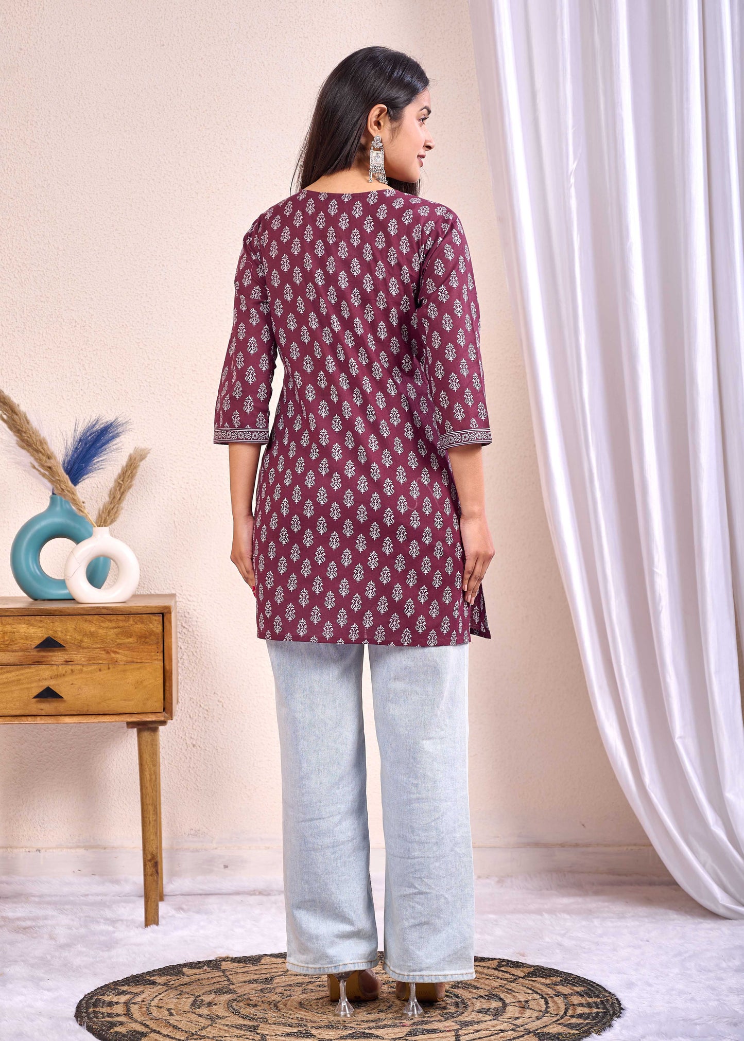 Burgundy Printed Straight Tunic