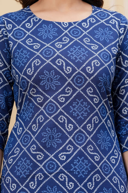 Blue Printed Straight Kurta With Palazzo