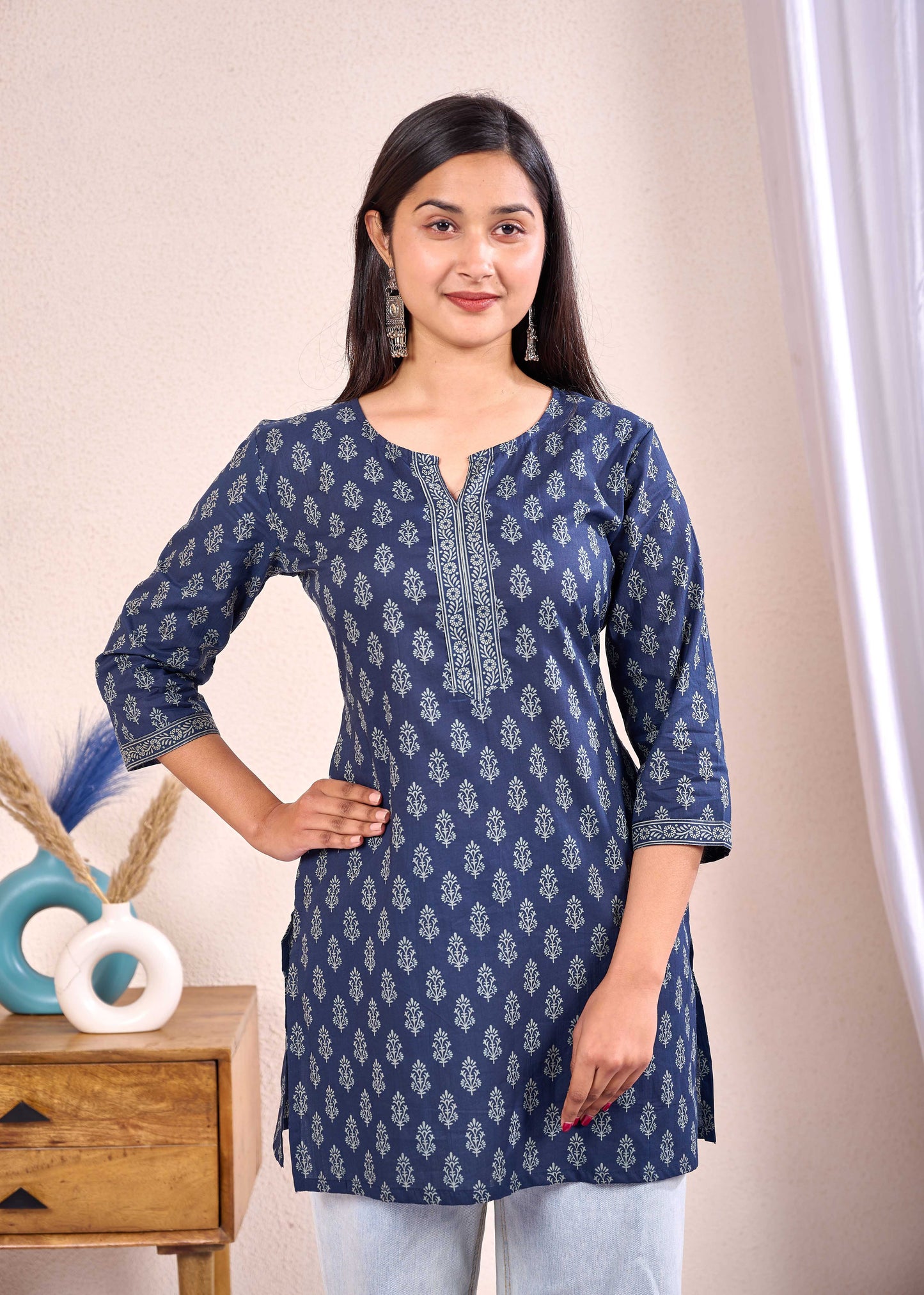Navy Blue Printed Straight Tunic
