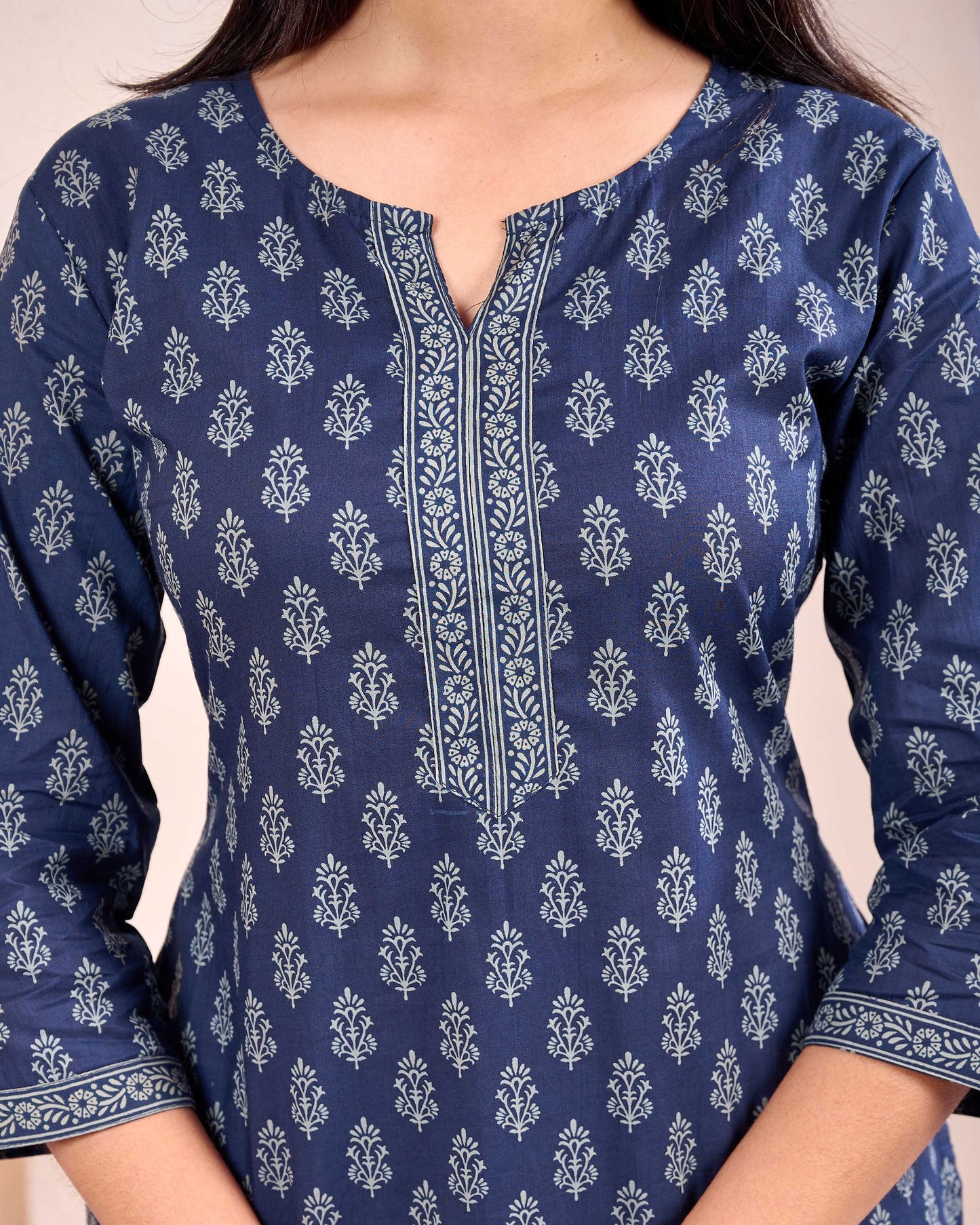 Navy Blue Printed Straight Tunic