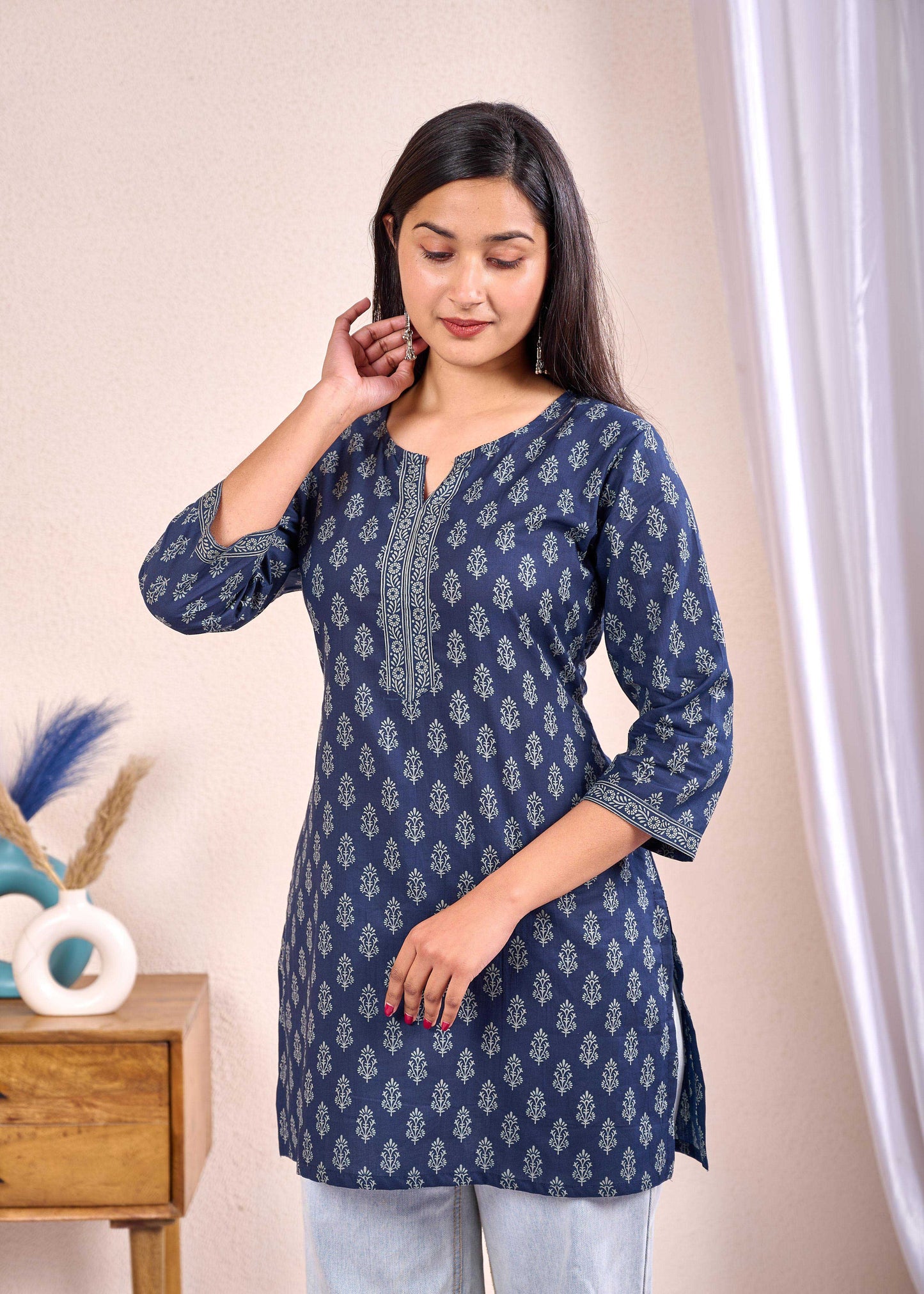 Navy Blue Printed Straight Tunic