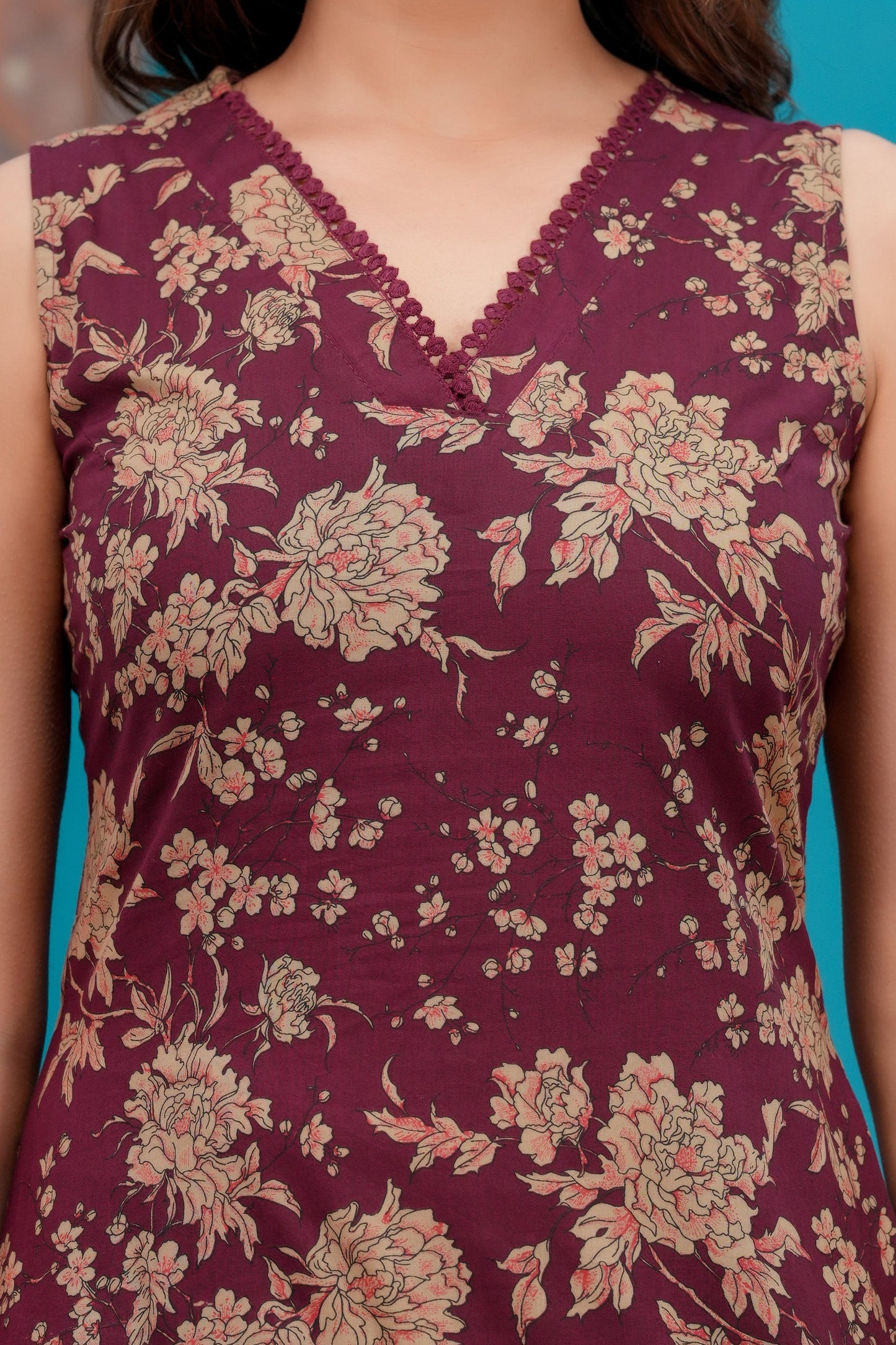 Burgundy Printed Straight Kurta Set With Dupatta