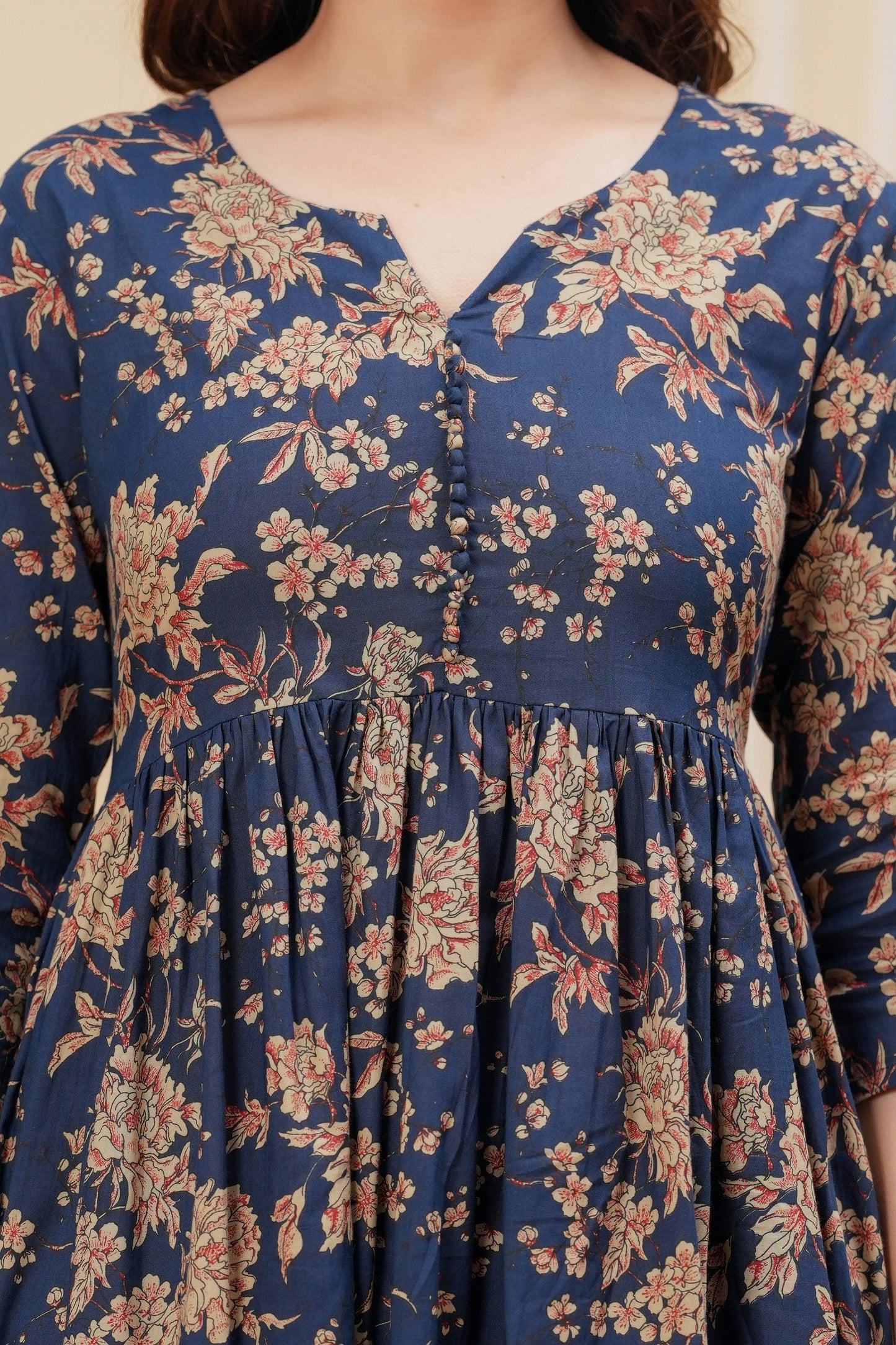 Navy Blue Printed Anarkali Kurta Set With Dupatta