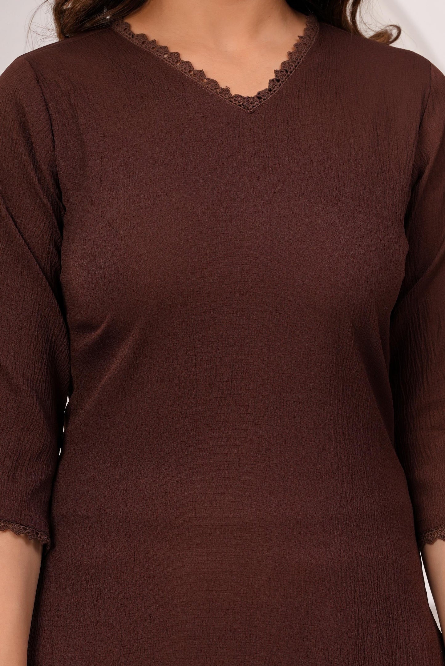 Brown Solid Kurta Set With Printed Dupatta