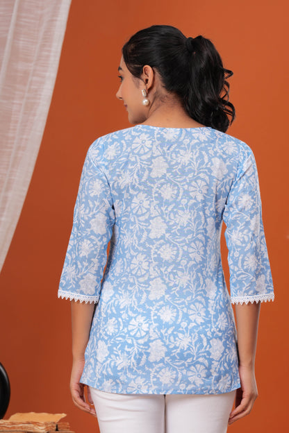 Blue Floral Printed Straight Tunic