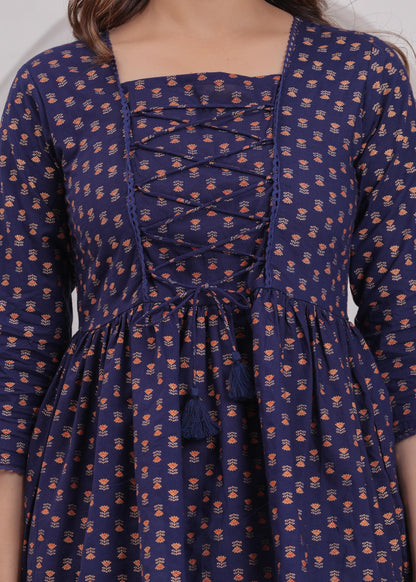 Navy Blue Printed Straight Tunic