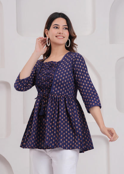 Navy Blue Printed Straight Tunic