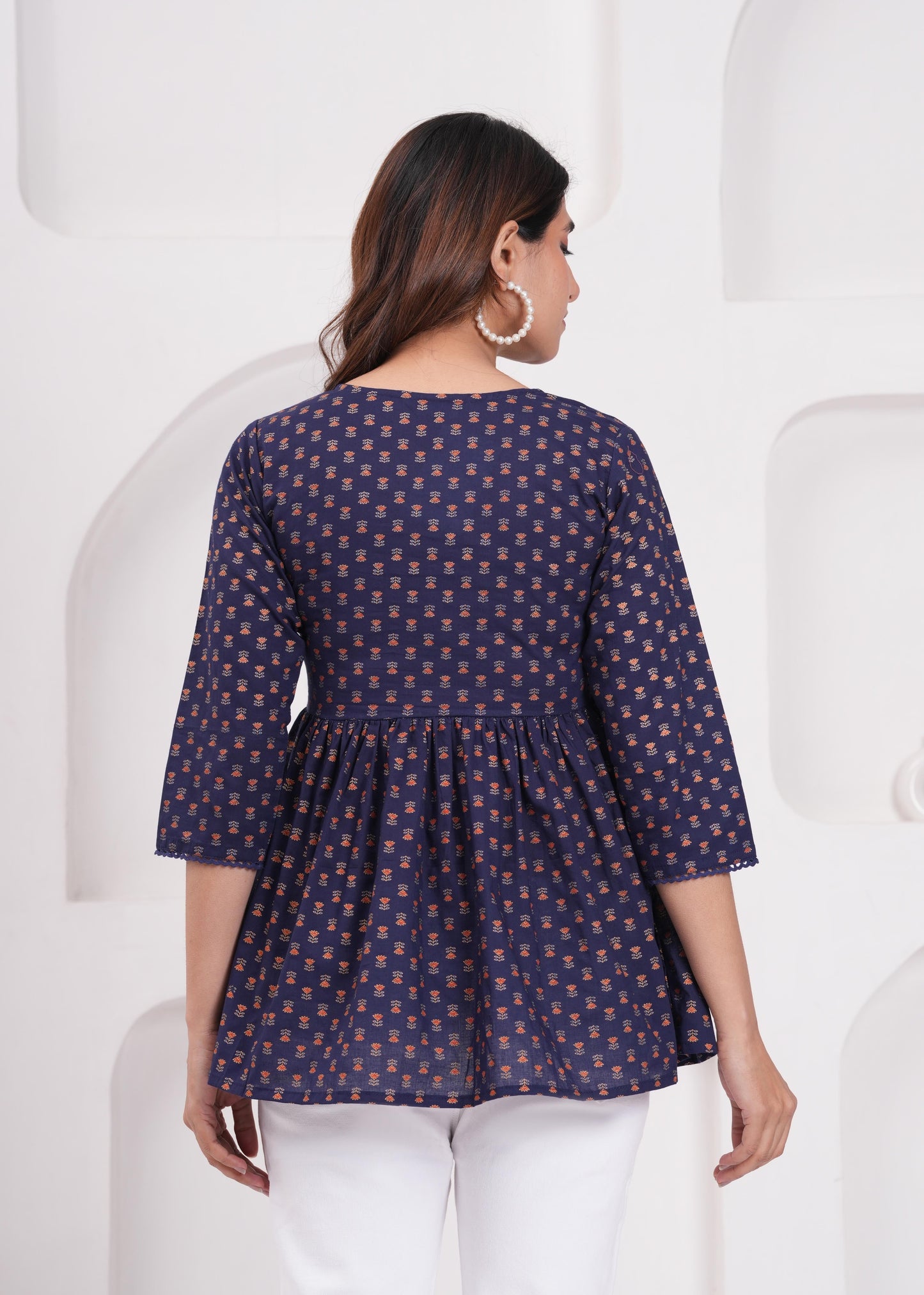 Navy Blue Printed Straight Tunic