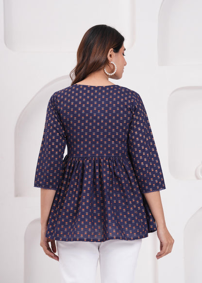 Navy Blue Printed Straight Tunic