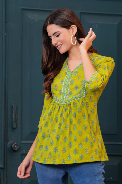Green Printed Flared Tunic