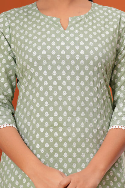 Green Printed Straight Tunic