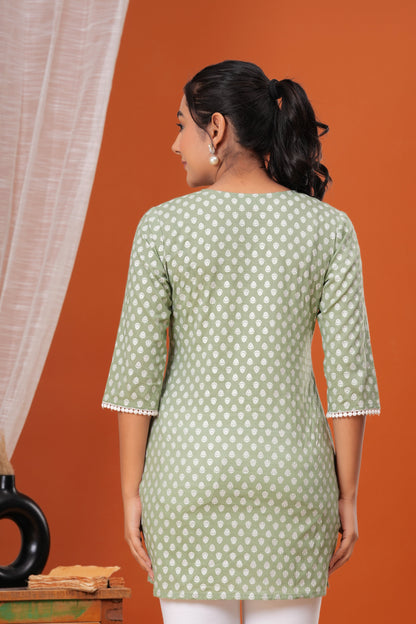 Green Printed Straight Tunic