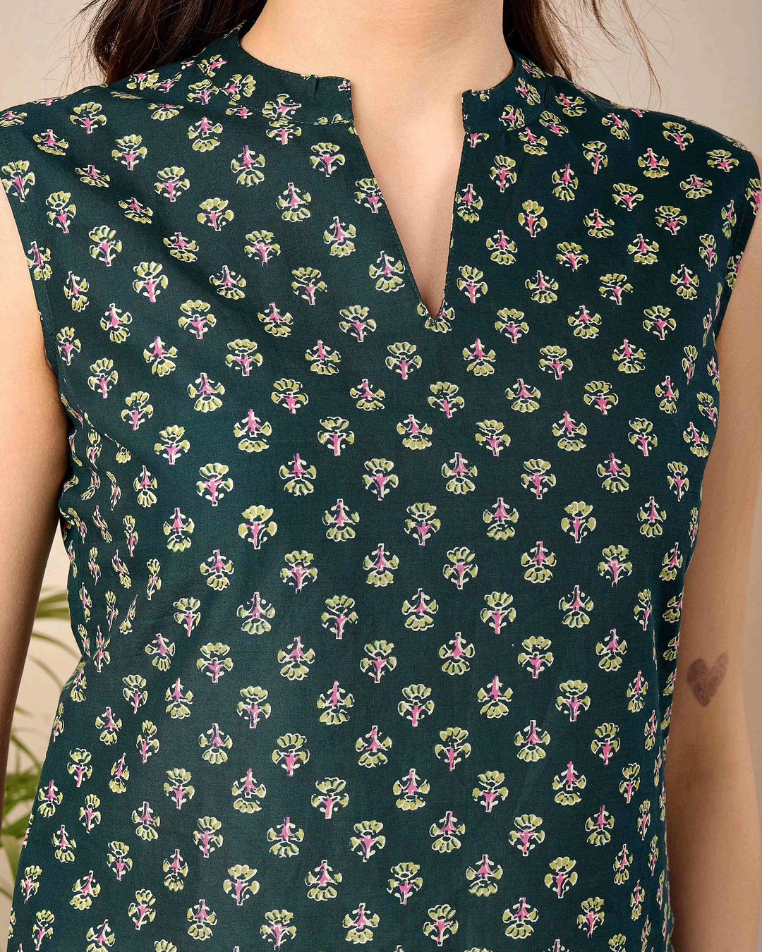 Green Printed Straight Top