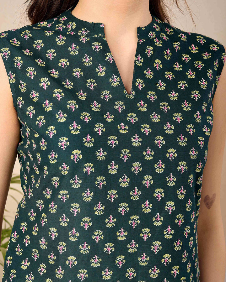 Green Printed Straight Top