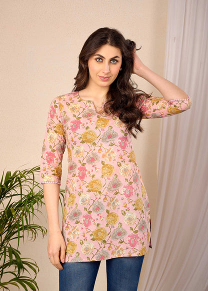 Pink Floral Printed Straight Tunic