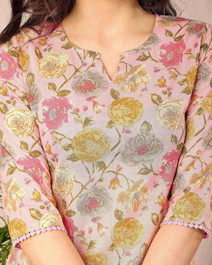 Pink Floral Printed Straight Tunic