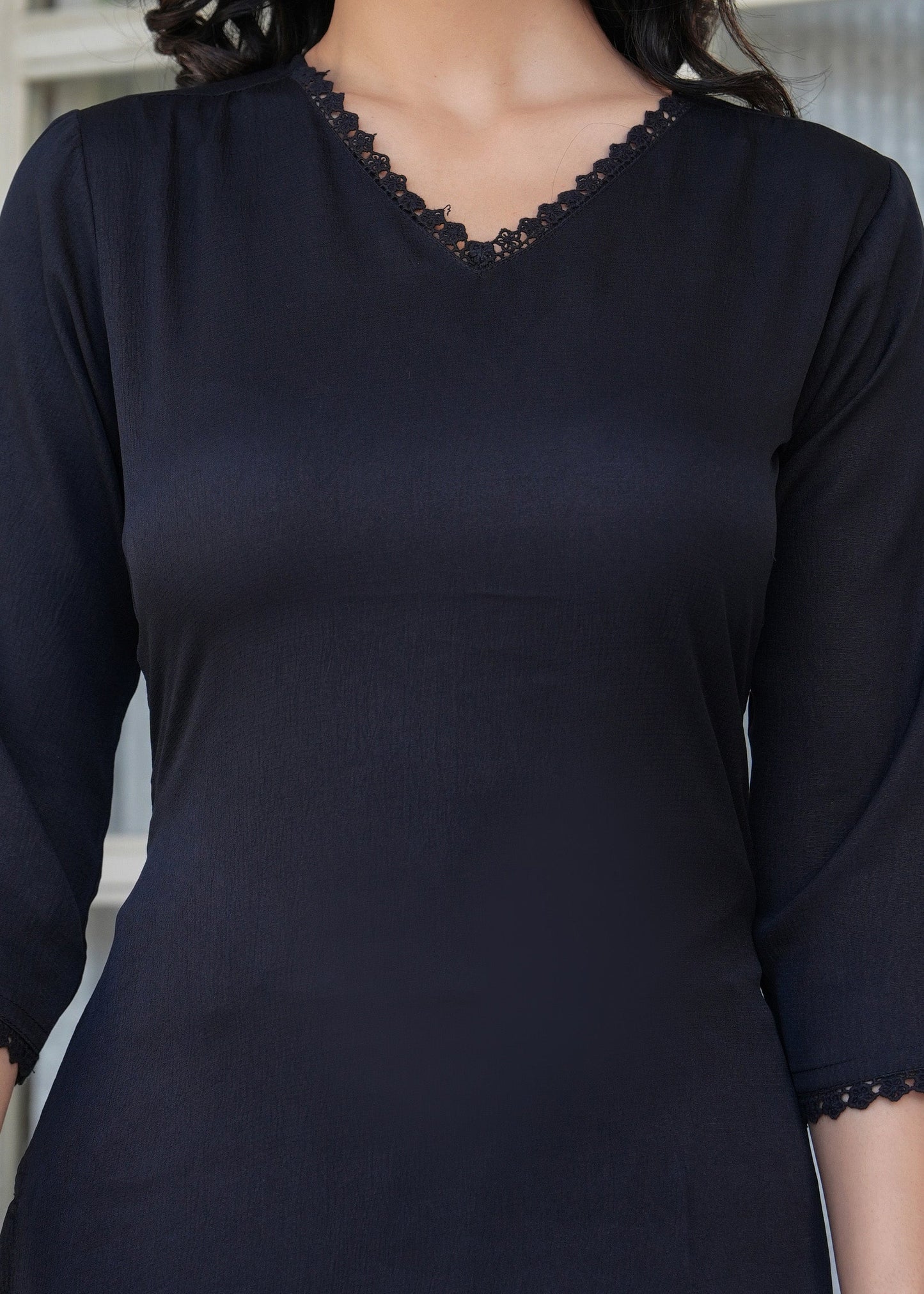 Black Straight Kurta Set With Printed Dupatta