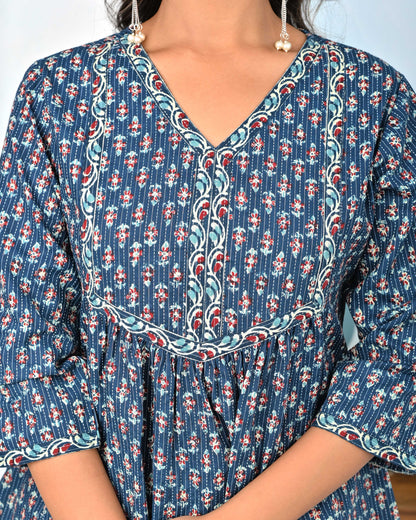 Blue Ethnic Printed Flared Tunic