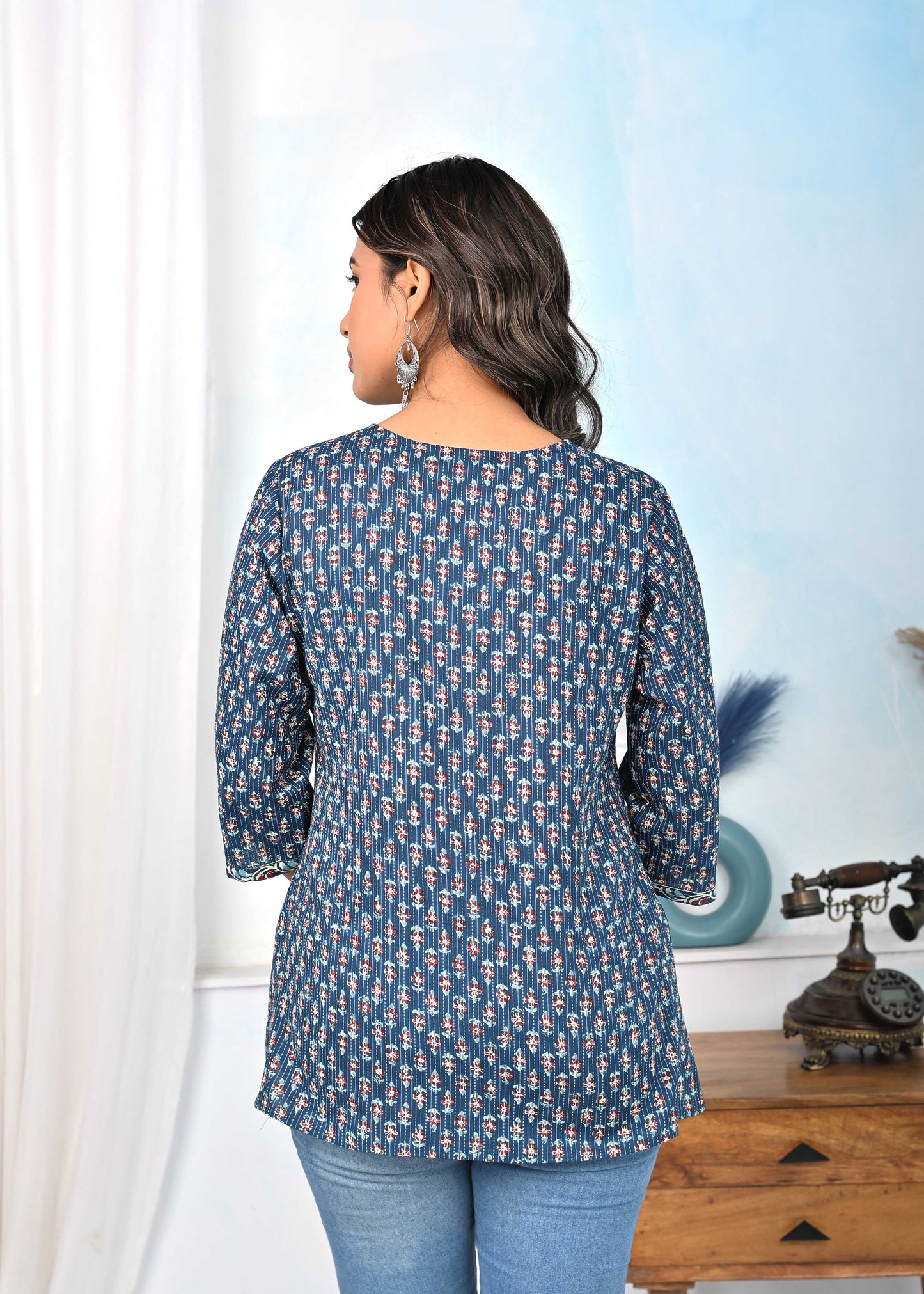 Blue Ethnic Printed Flared Tunic