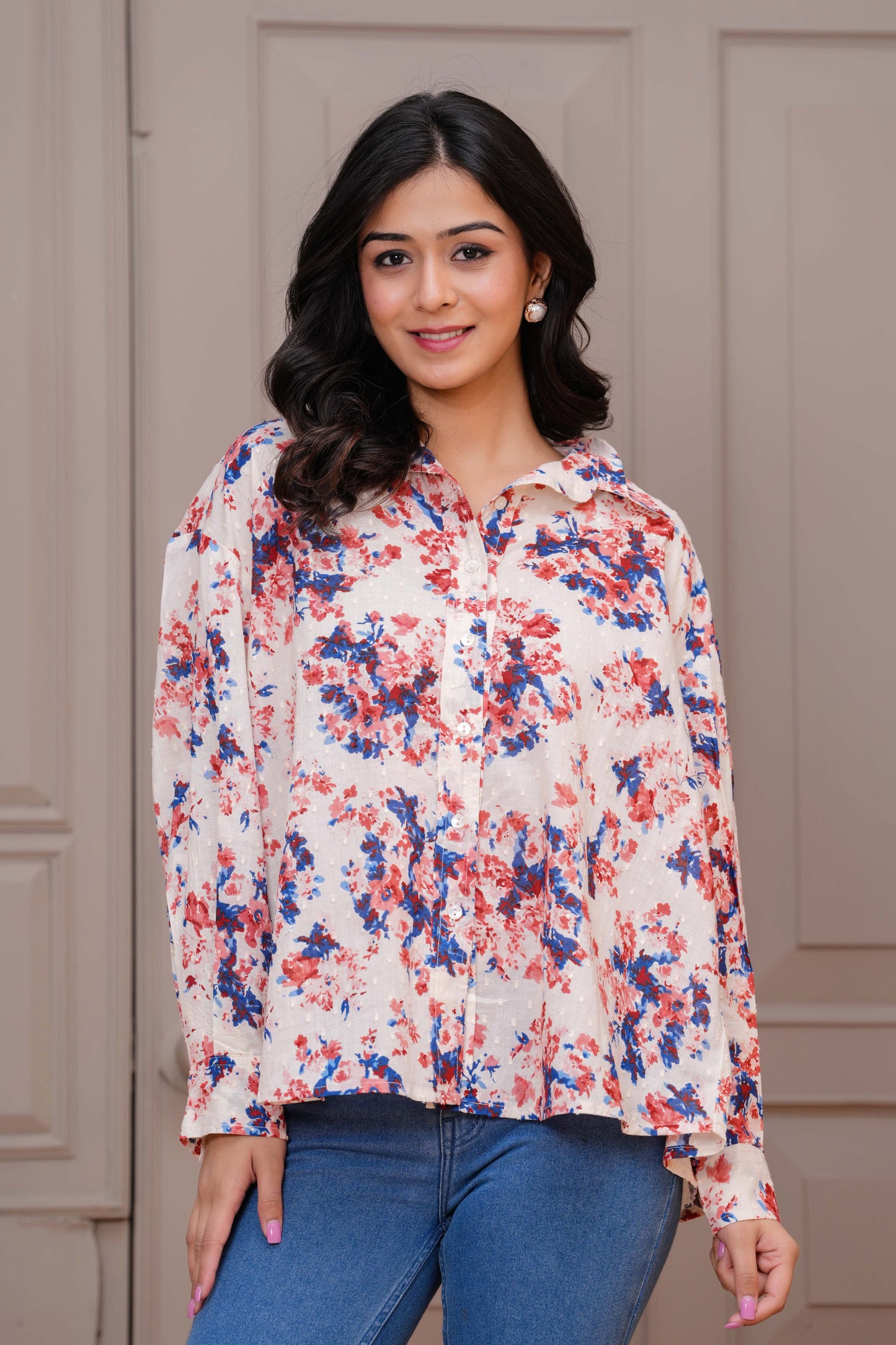 Off White Floral Printed Top