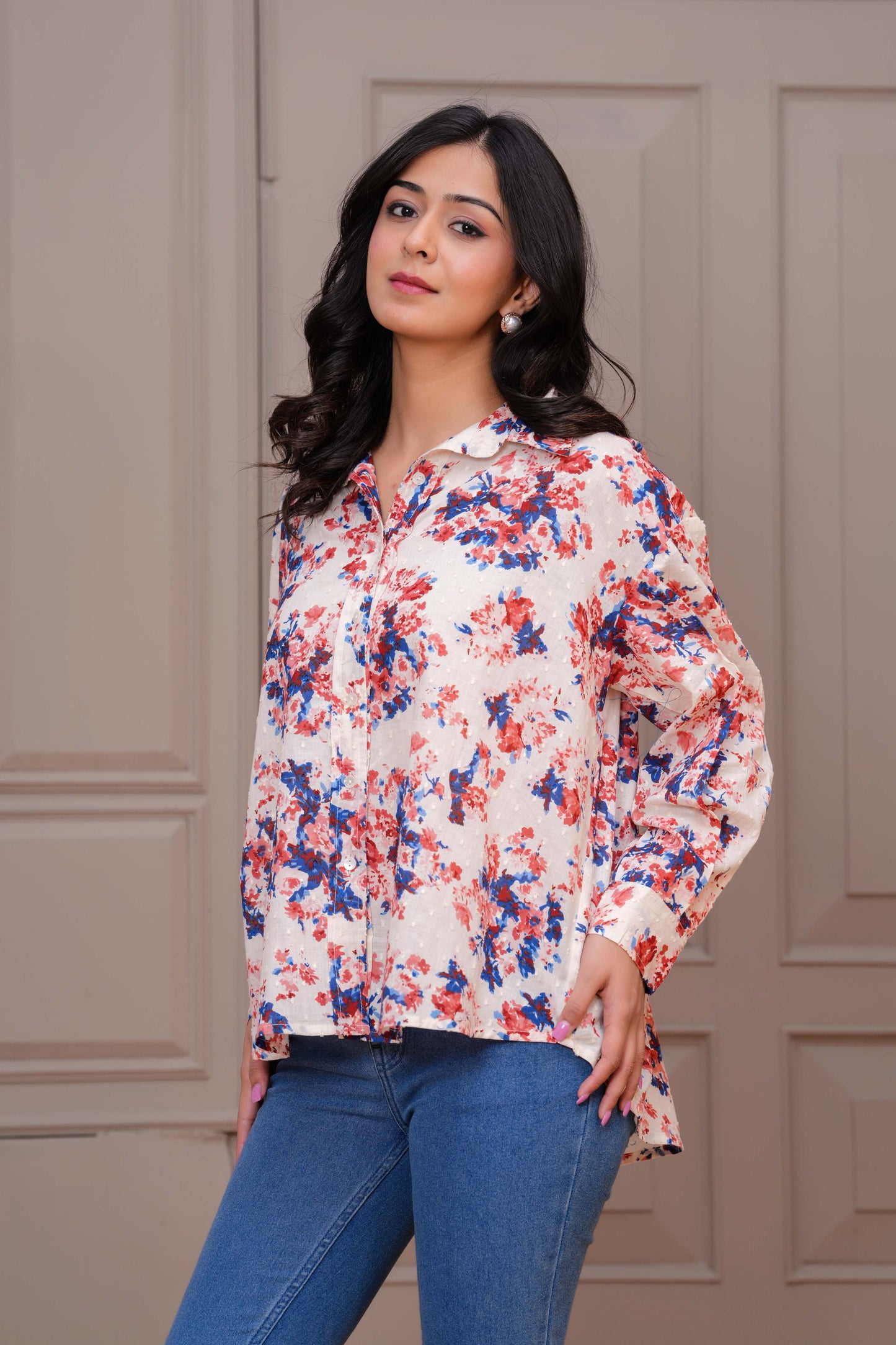 Off White Floral Printed Top