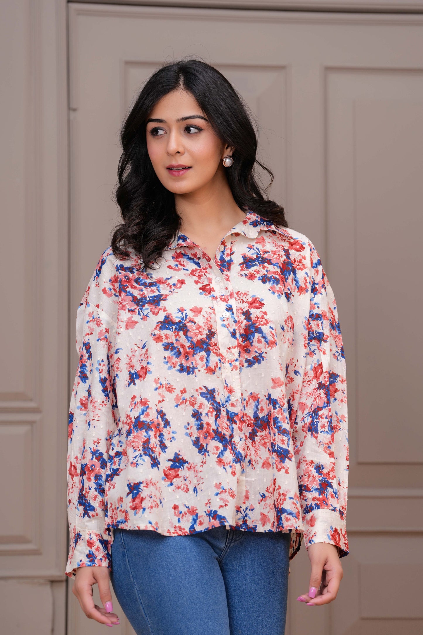 Off White Floral Printed Top