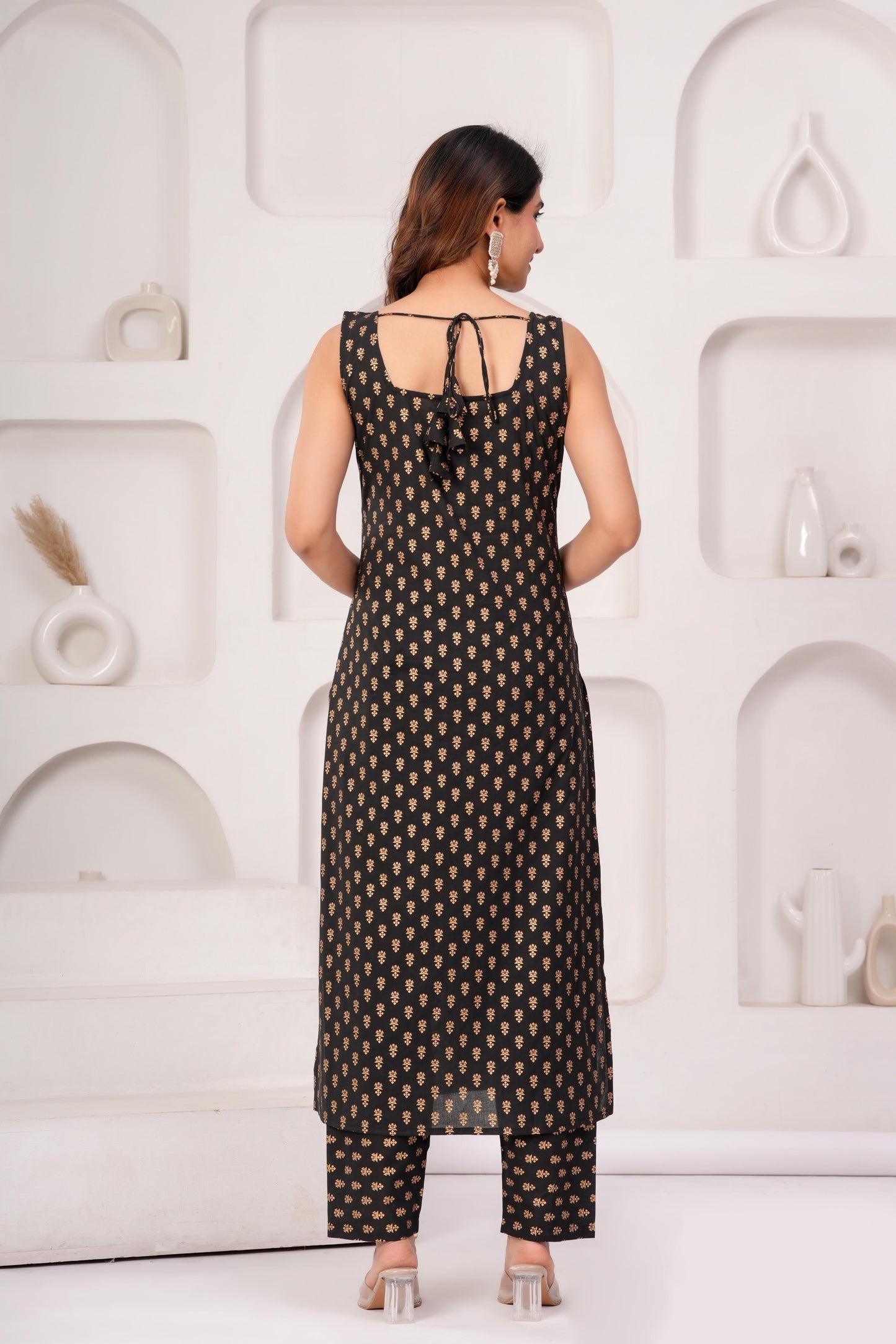 Black Printed Kurta Set With Solid Dupatta