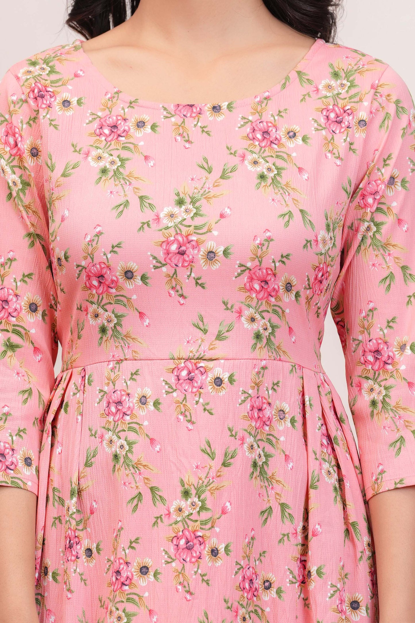 Peach Floral Printed Flared Dress