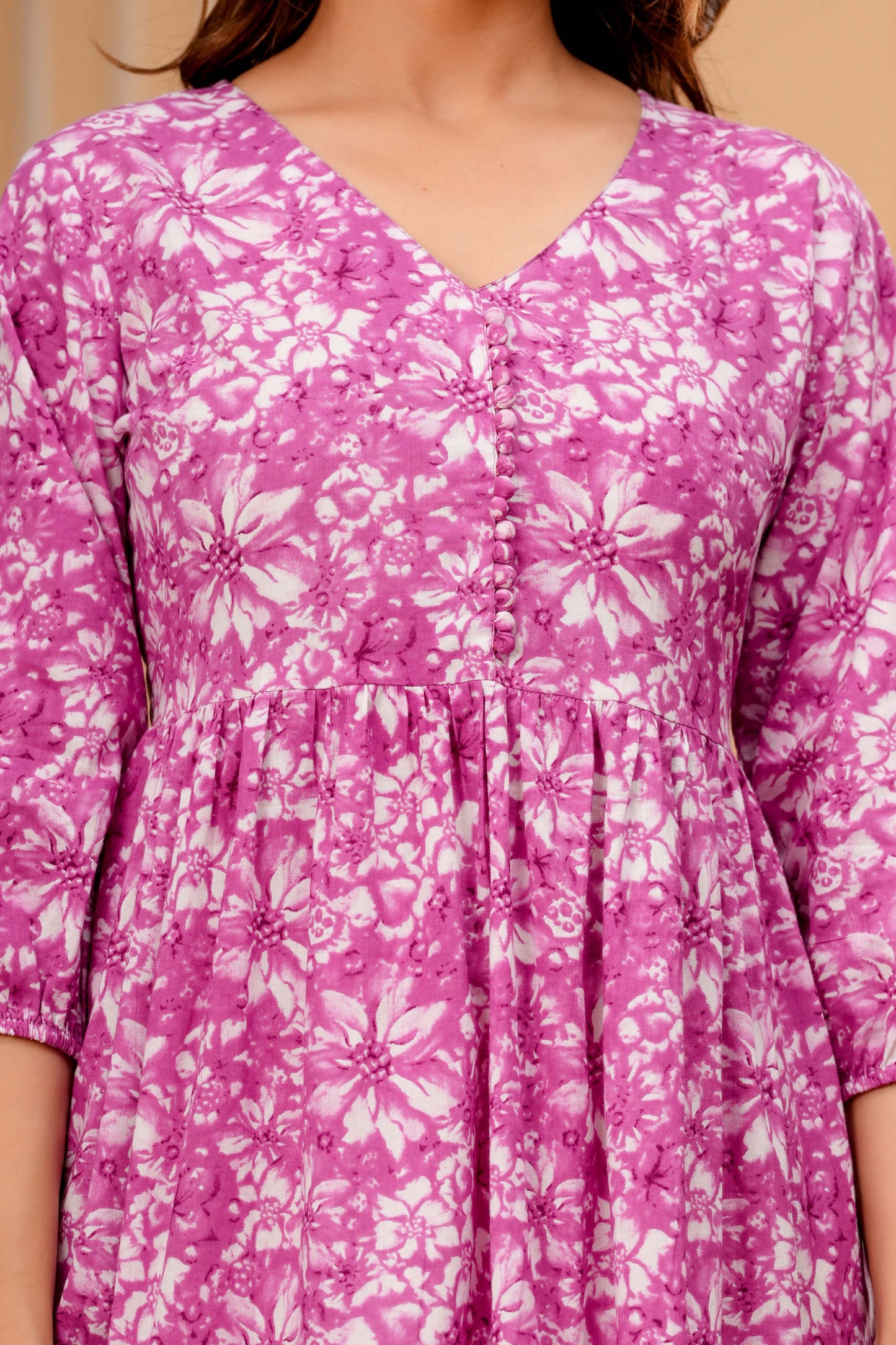 Purple Floral Printed Flared Dress