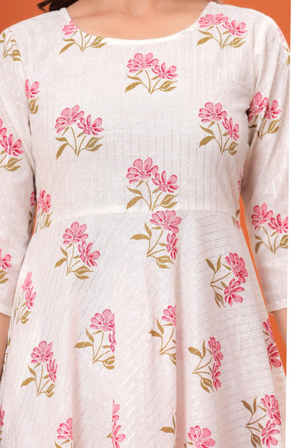 White Printed Anarkali Kurta Set With Dupatta