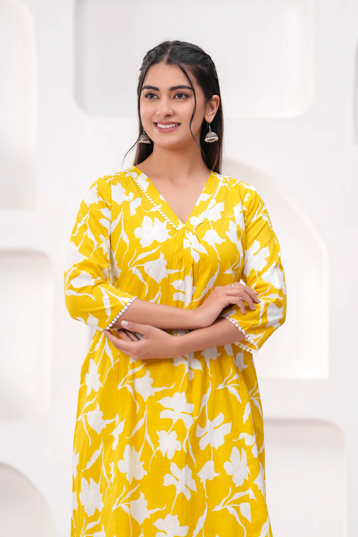 Yellow Printed Two Piece Cotton Co-ord Set