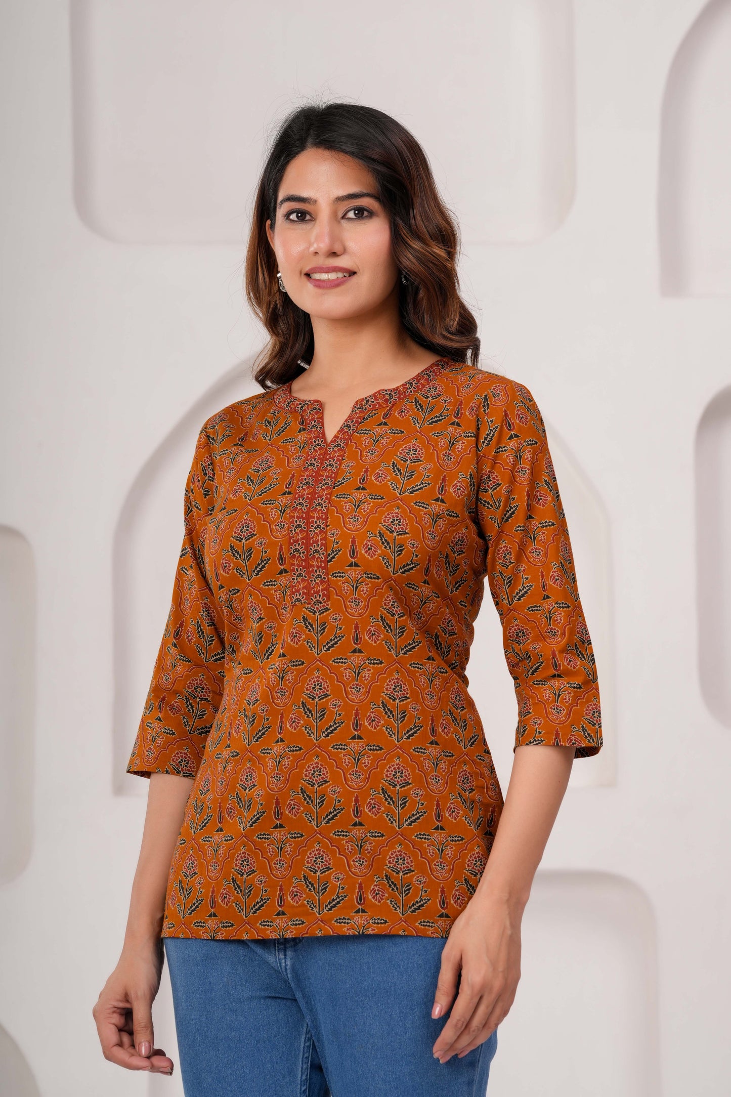 Mustard Printed Straight Tunic