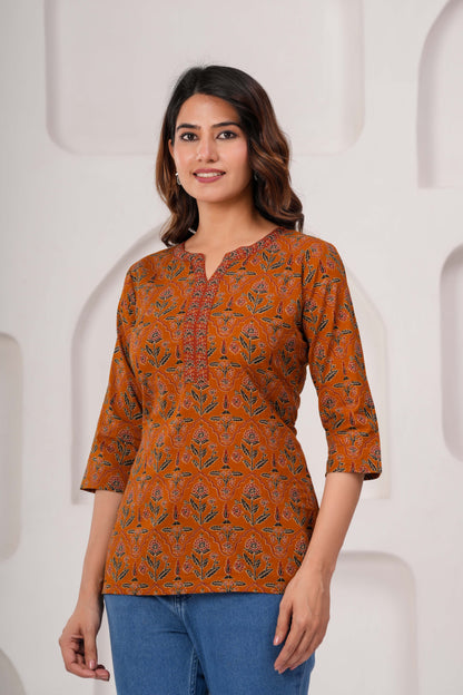 Mustard Printed Straight Tunic