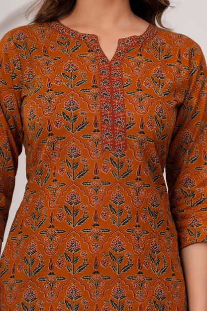 Mustard Printed Straight Tunic