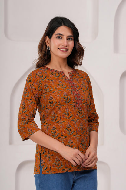 Mustard Printed Straight Tunic