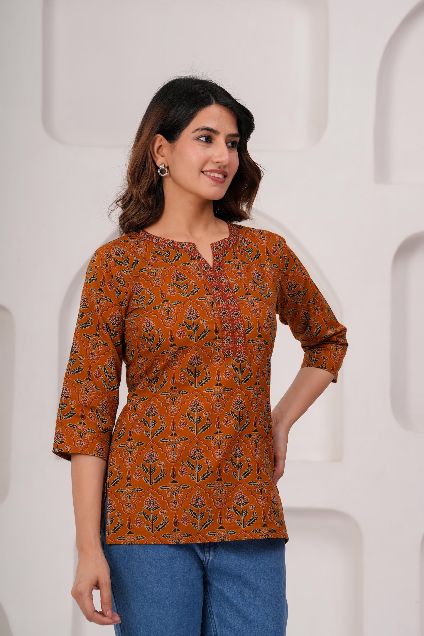 Mustard Printed Straight Tunic