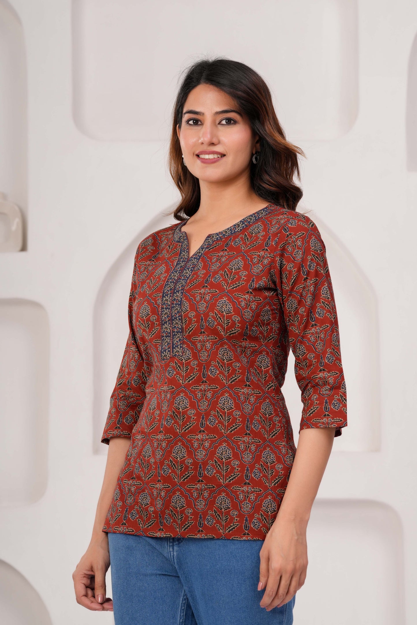 Maroon Printed Straight Tunic