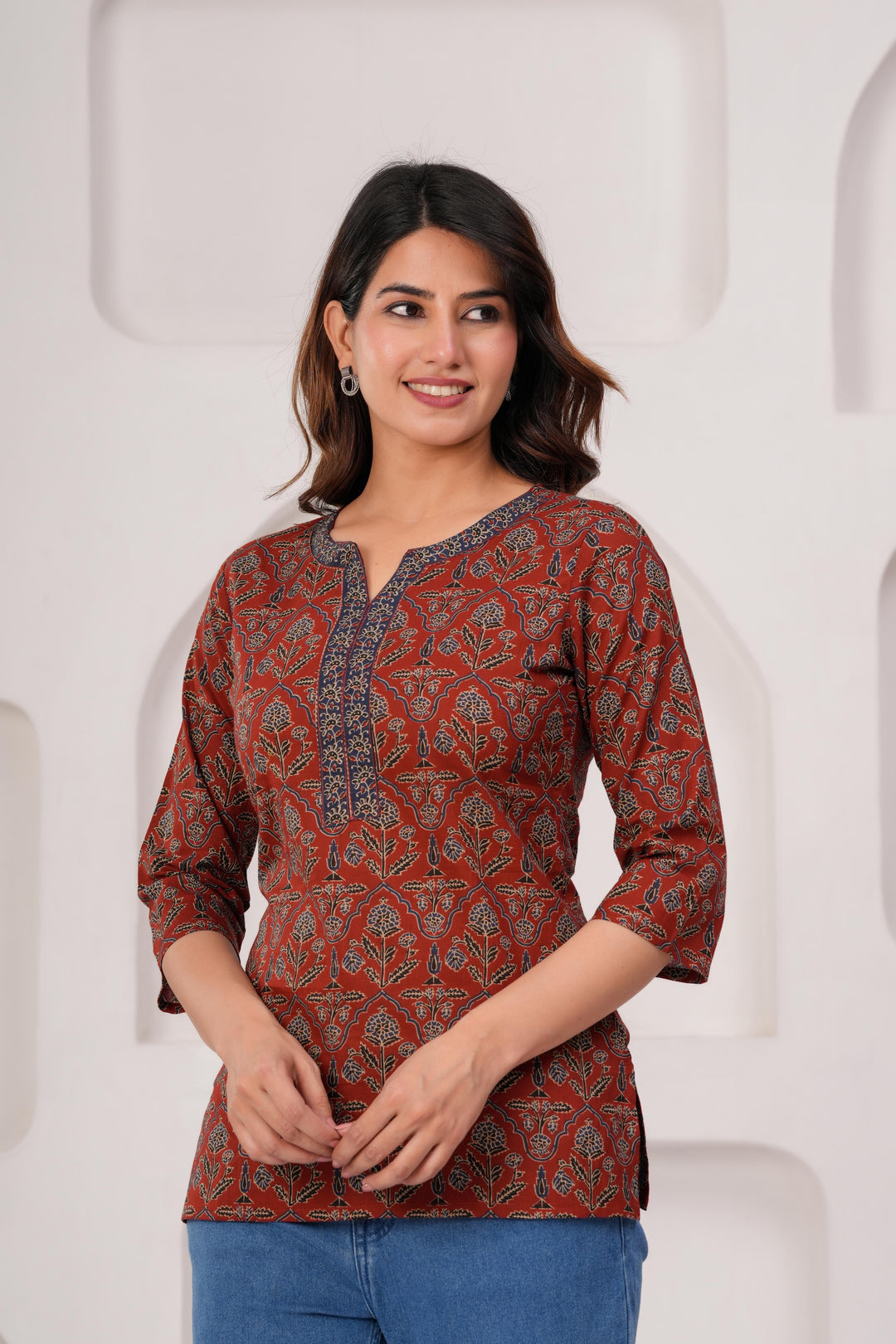 Maroon Printed Straight Tunic