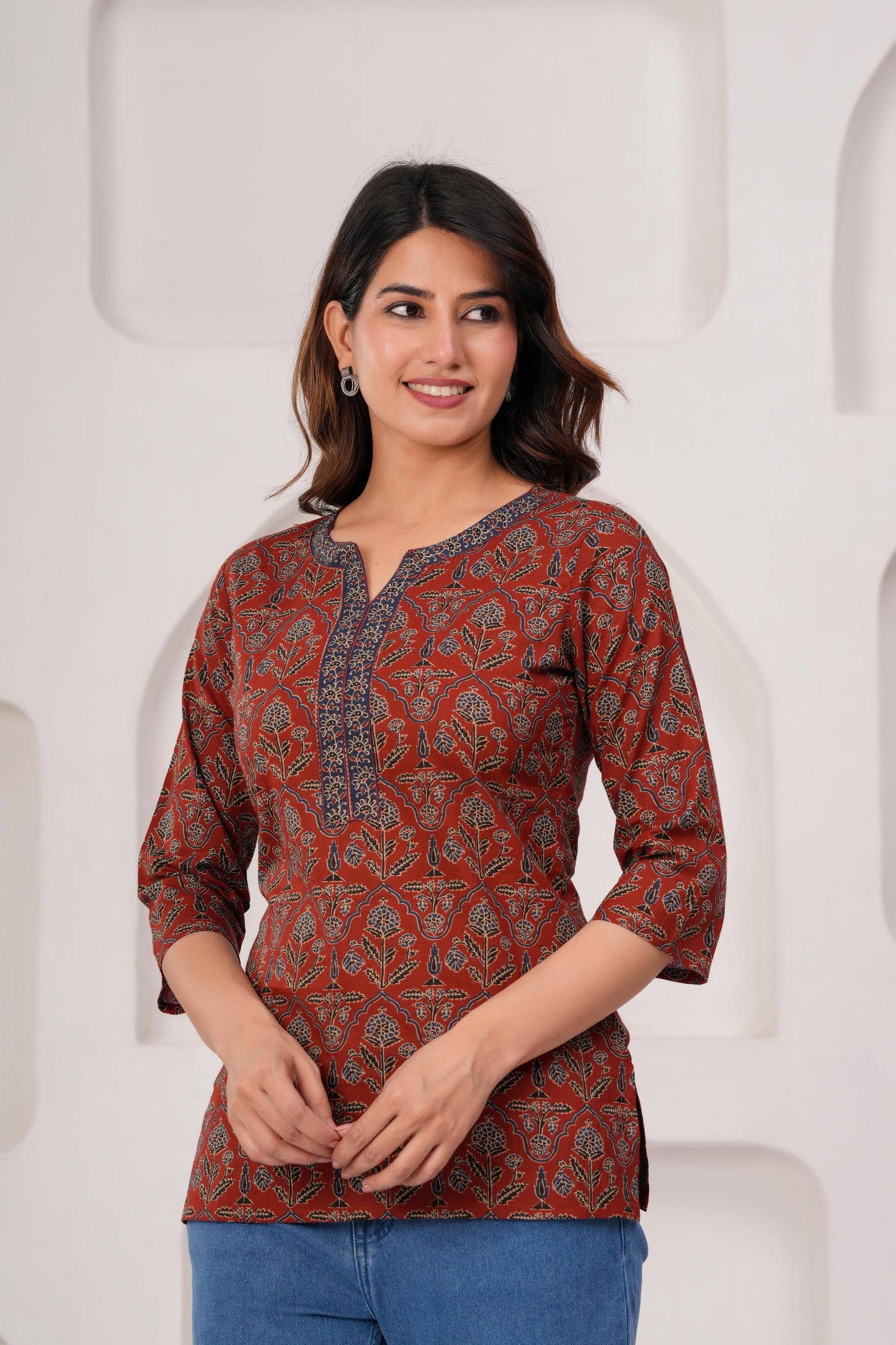 Maroon Printed Straight Tunic