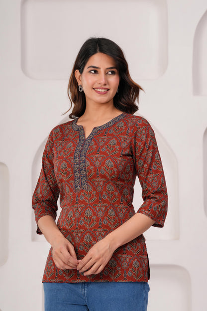 Maroon Printed Straight Tunic