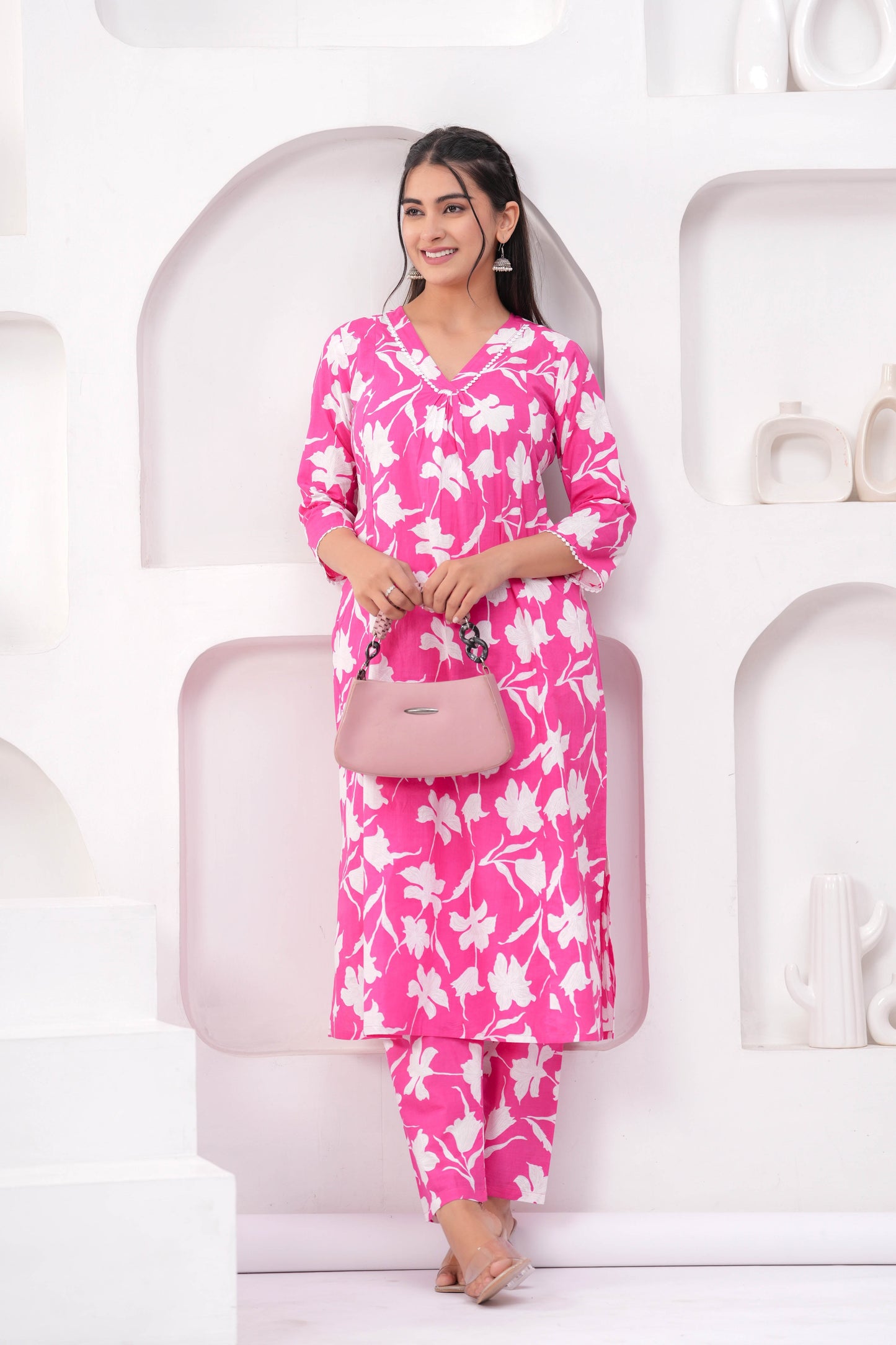 Pink Printed Two Piece Cotton Co-ord Set
