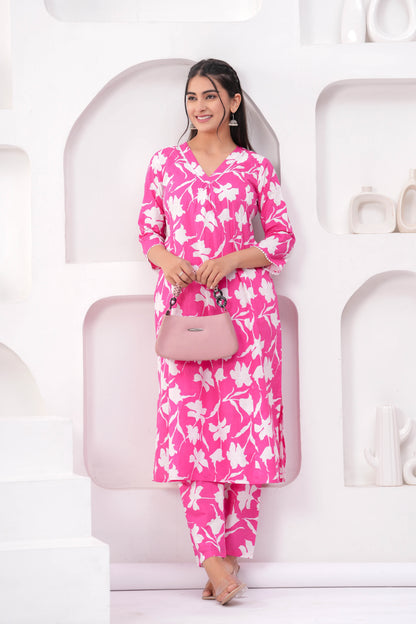 Pink Printed Two Piece Cotton Co-ord Set