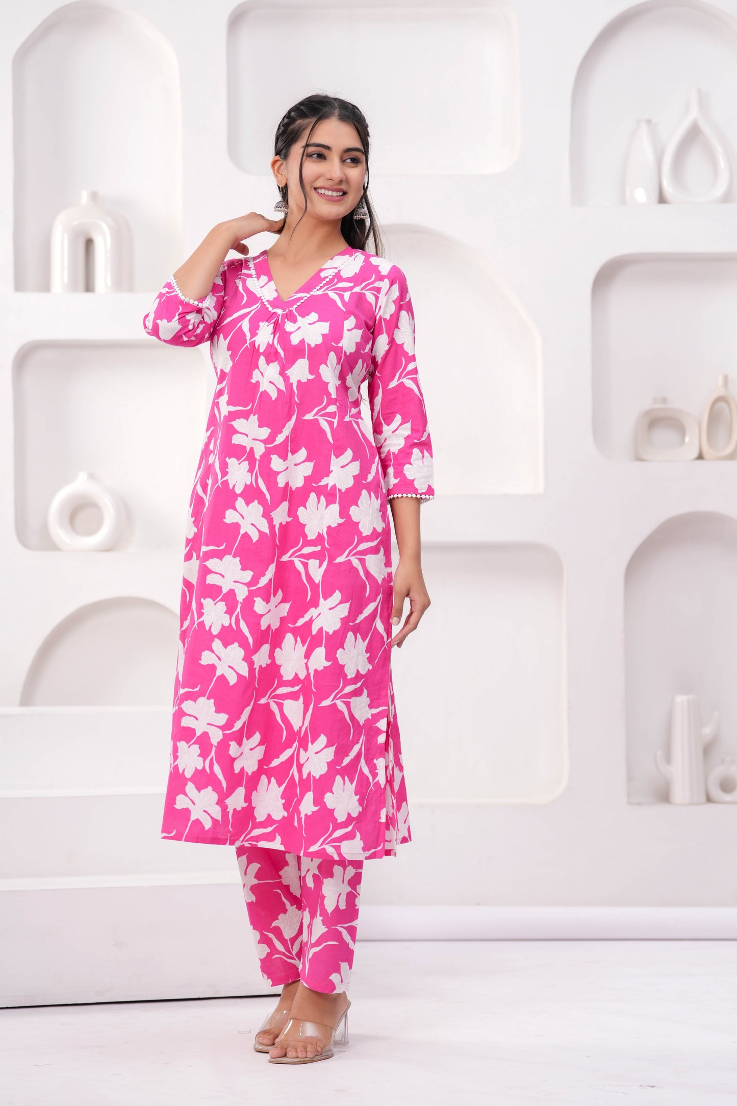 Pink Printed Two Piece Cotton Co-ord Set