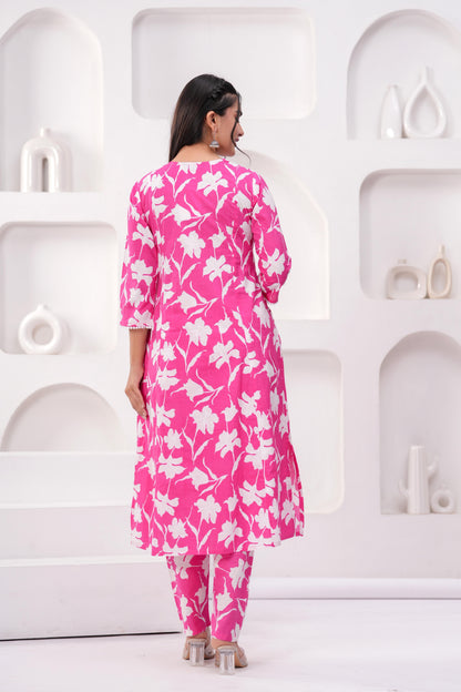 Pink Printed Two Piece Cotton Co-ord Set